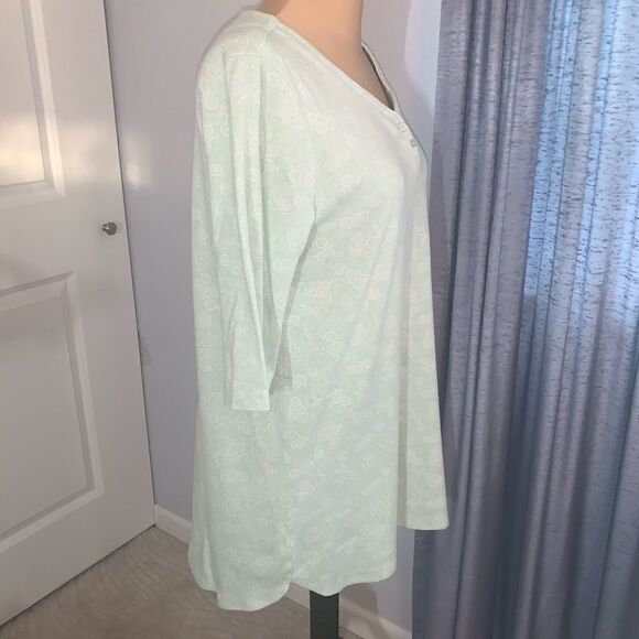 Karen Neuberger Mint Green Patterned Long Sleeve Pajama Shirt - Picture 3 of 5